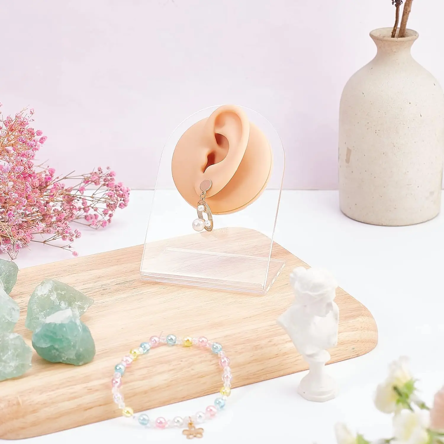 Flexible Silicone Left Ear Model, Realistic Ear Display for Earrings Jewelry Practice Teaching