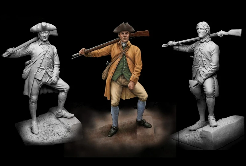1/24 Scale 75mm Die-Cast Resin Figure Model Kit US Minuteman (2 Heads) Miniature Toys Unassembled Unpainted DIY Diorama