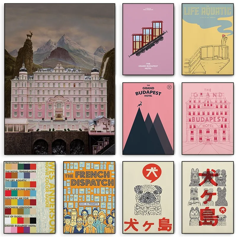 Wes Anderson Classic Movie Cover Poster The Grand Budapest Film Canvas Painting Print Minimalist Wall Home Decor Holiday Gifts