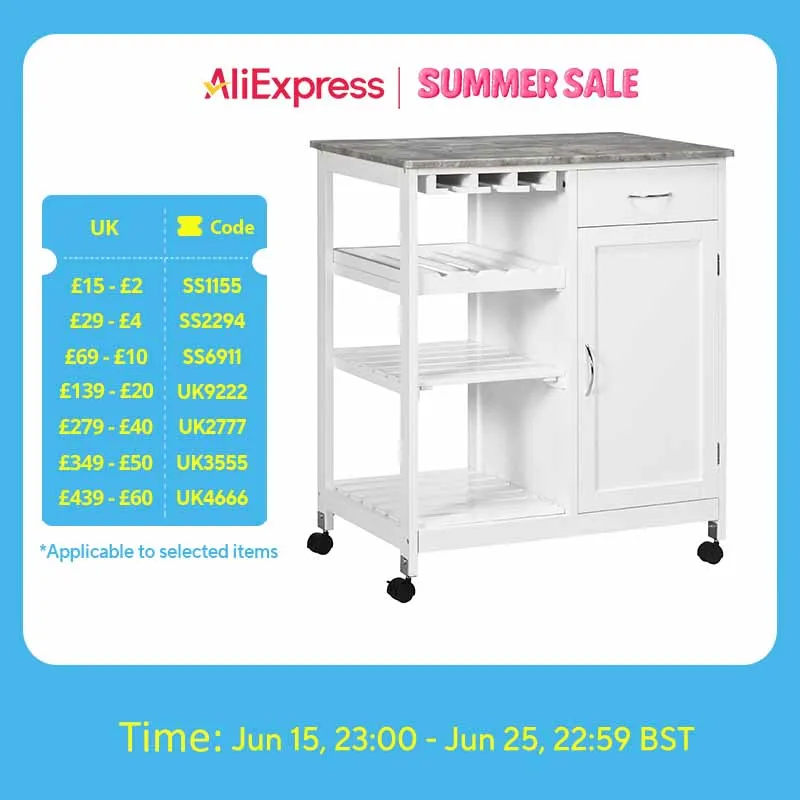 HOMCOM Kitchen Trolley Utility Cart W/ Wheel Wine Rack Open Shelf and Cabinet