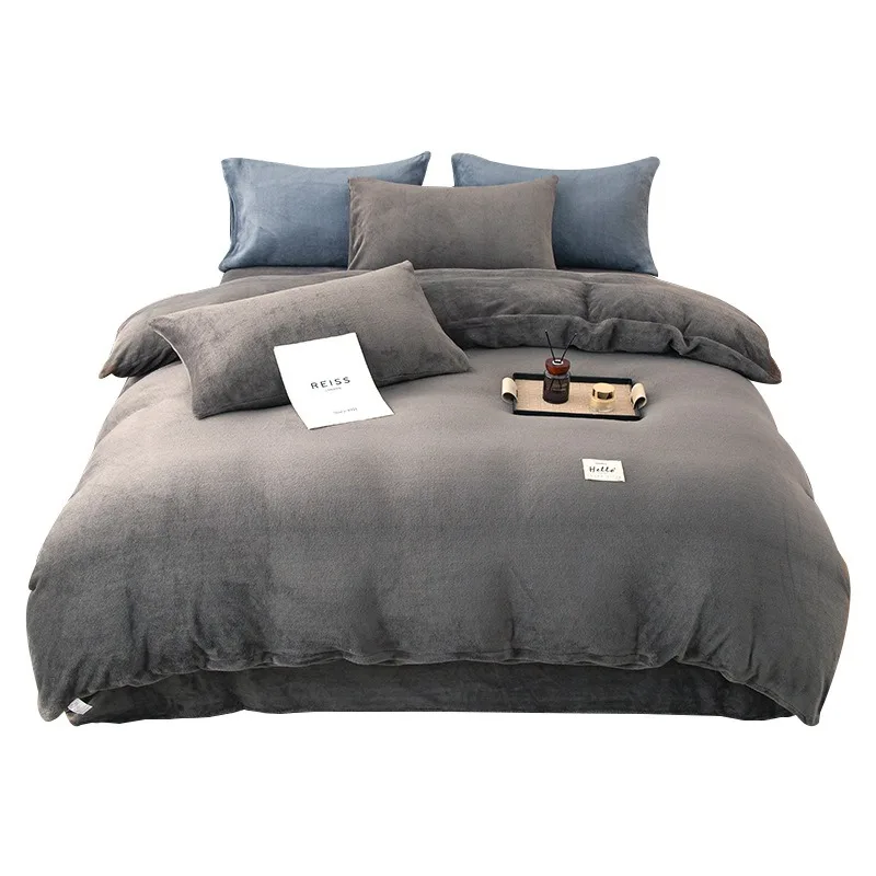 Thickened Milk Velvet Four-Piece Bedding Set Double-Sided Coral Fleece Duvet Cover And Bedding Quilt Winter Warm Bed Linens view 4
