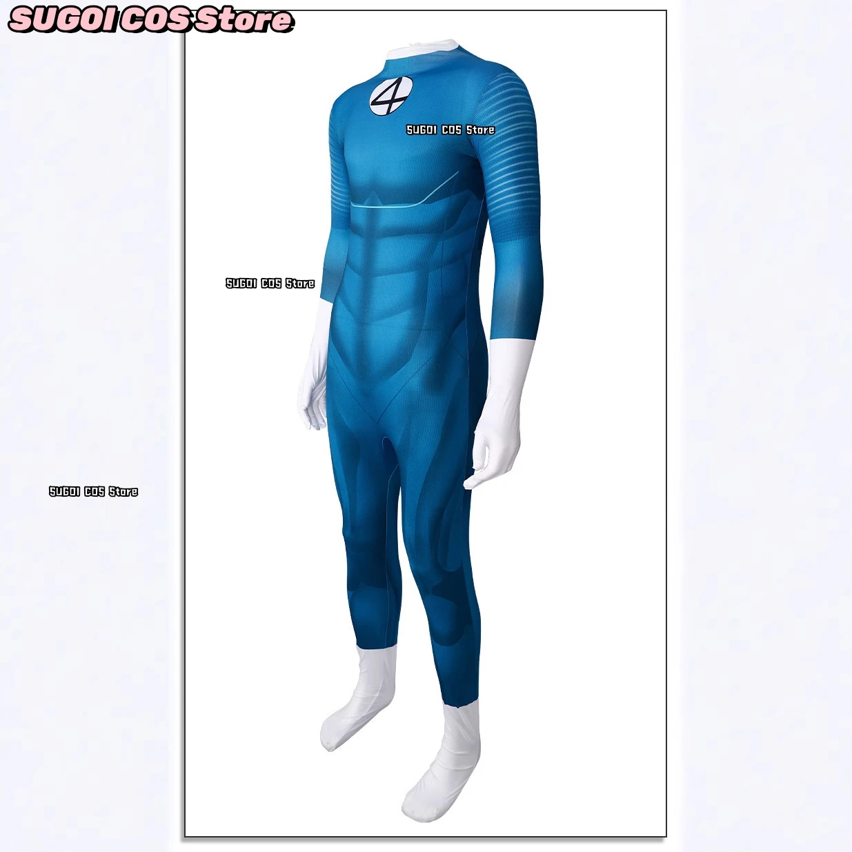Movie Fantastic Cos Four Reed Richards Cosplay Costume Socks With Jumpsuit Blue Jumpsuit Party Invisible Man Role-playing Suit