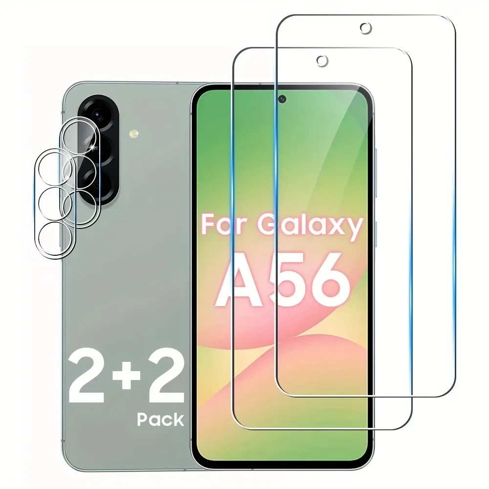 

4 IN1 2Pcs Tempered Glass Screen Protector+2Pcs Camera Lens Protector for Samsung Galaxy A56 A06 A16 5G A26 A55 A04 A05 A54 Film