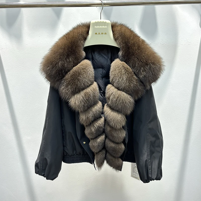 

Новое поступление 2025, женская съемная парка со съемным большим воротником из натурального лисьего меха, теплая куртка на гусином пуху, свободные парки большого размера, пальто