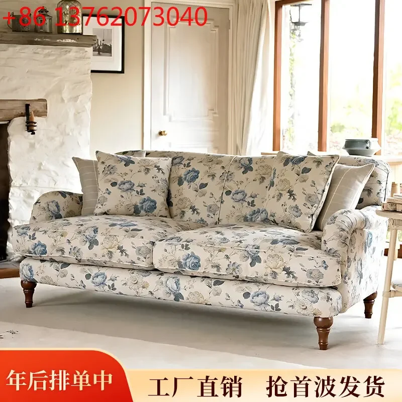 Xx French retro sofa living room printed fabric sofa straight row three-person sofa