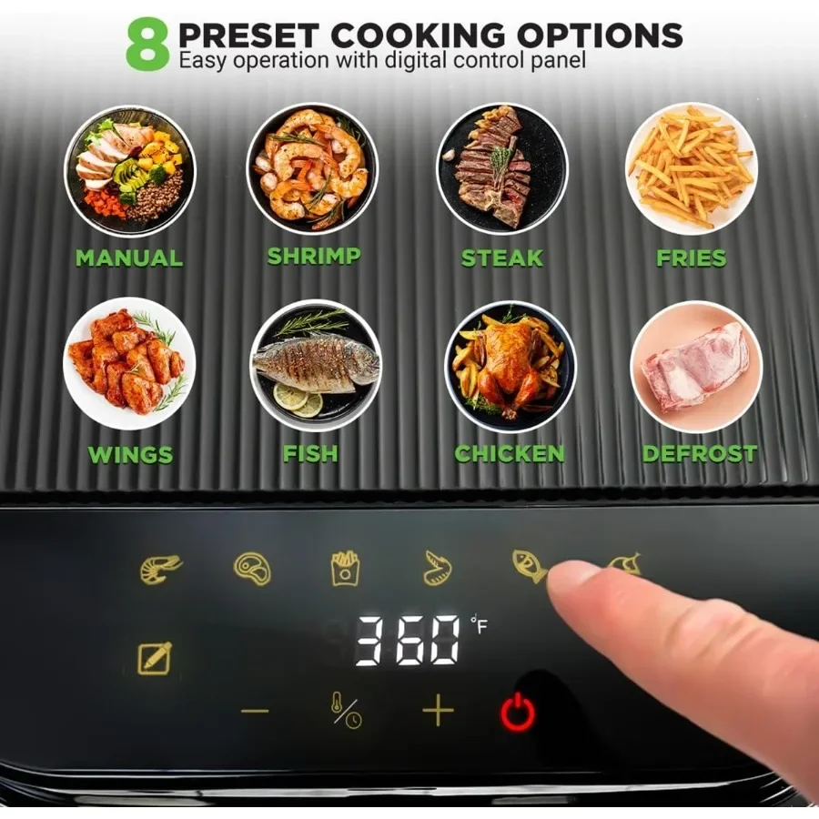 5.8クォートエアフライヤー、81種類のプリセット調理モード、最高の調理のための透明フライボウル、エビ、ステーキ、フライドポテト、手羽先、チキンなどに最適