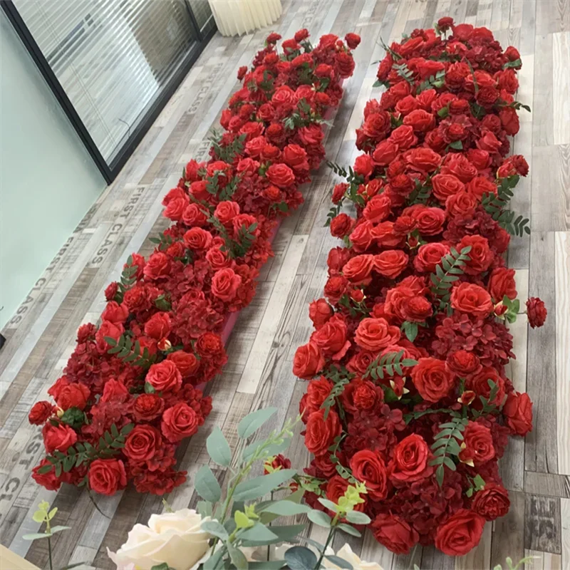 الفاخرة الأحمر روز زهرة اصطناعية صف الزفاف ديكور الجدول المركزية كرة زهرية ترتيب الأزهار الدعائم الطرف عداء طويل