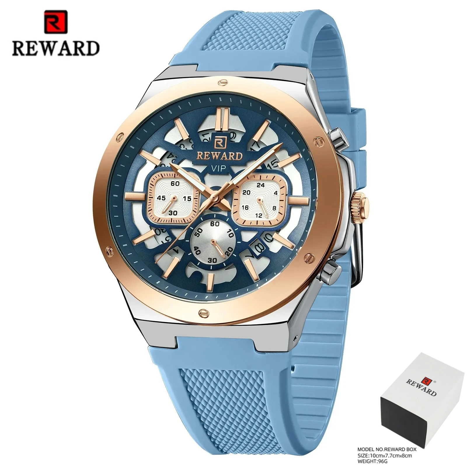 مكافأة 832257 أزياء رجالية كوارتز ساعة متعددة الوظائف التلقائي تاريخ كرونوغراف عارضة سيليكون حزام الساعات للرجل