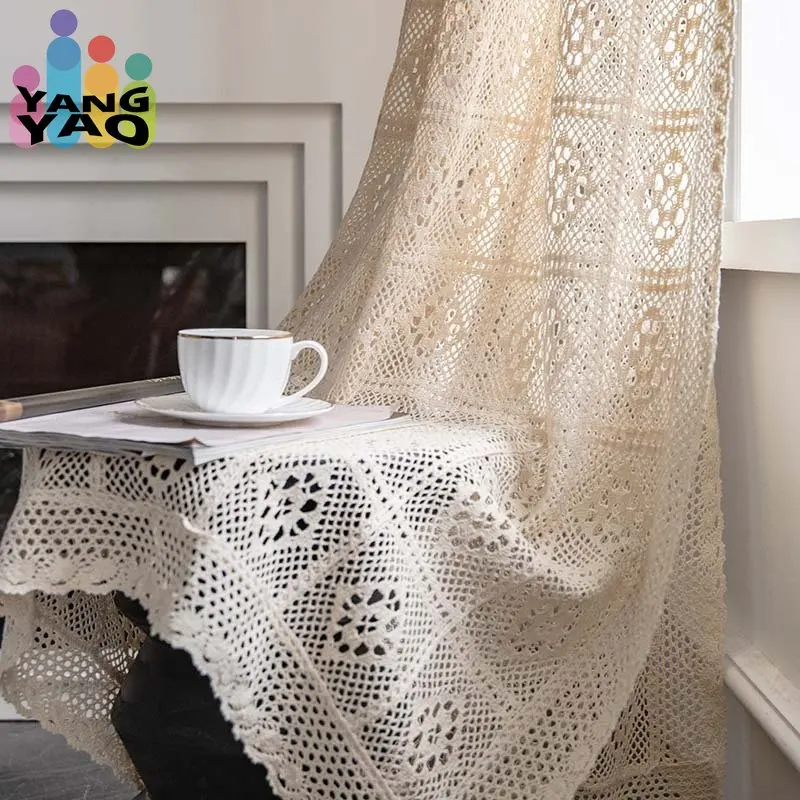 

1pc Boho Chic Crochet Knitting Cotton Window Sheer Curtain Farmhouse Retro Rod Pockets For Bedroom Living Room Home Cafe Hotel