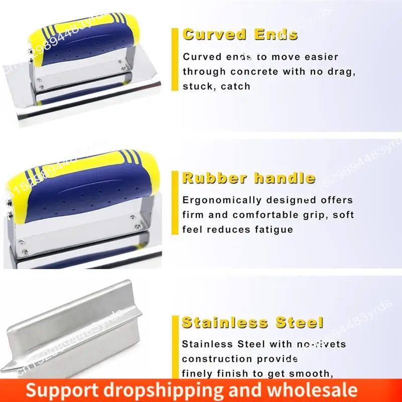 

AA86 Stainless Steel Trowel Concrete Edger Andgroover Tools Set Stucco Cement Finishing Kit Masonry Construction Hand Tool