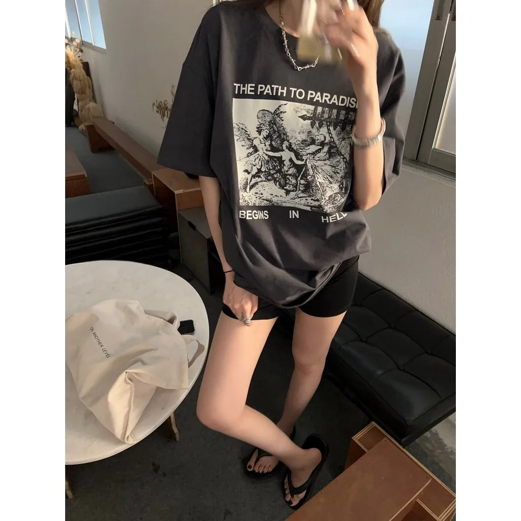 Camiseta con estampado de flores para mujer, camiseta de manga corta 100% de algodón de alta calidad, Top informal Y2k, ropa femenina