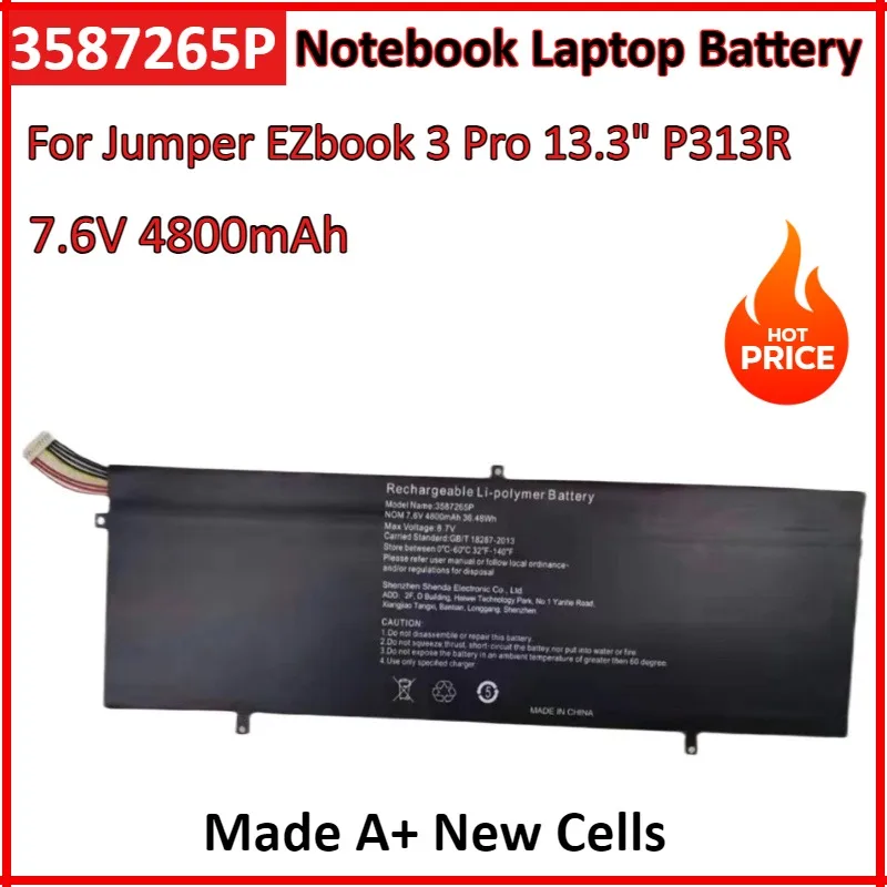 

7.6V 4800mAh 3587265P P313R 3282122-2S Notebook Laptop Battery jumper Ezbook 3 Pro V3 V4 LB10 WTL-3687265 HW-3687265 3587265P