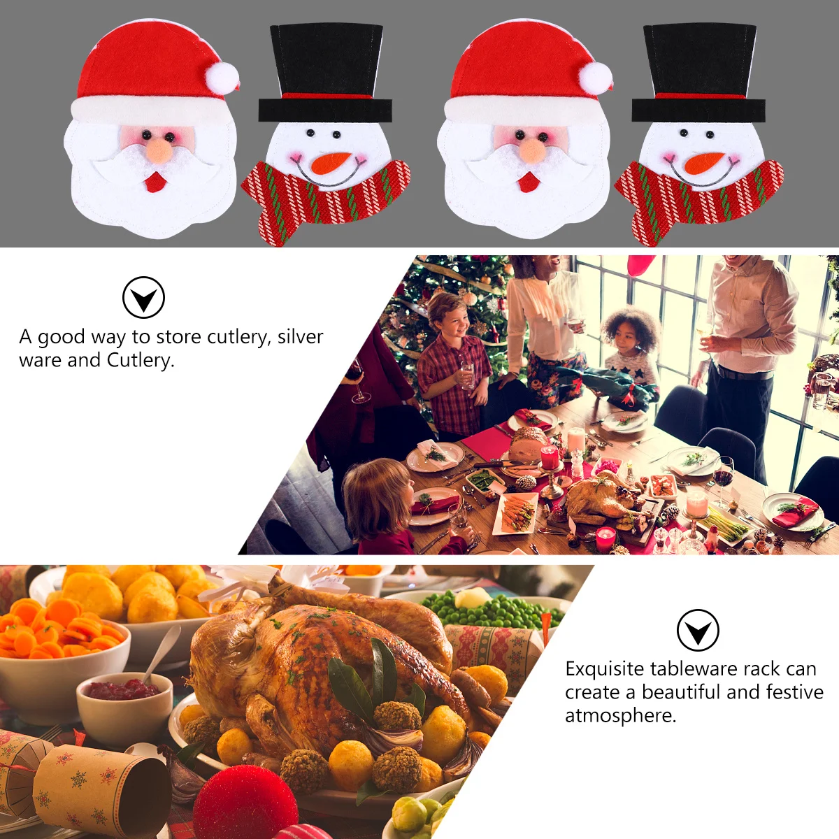

2Pcs Christmas Cutlery Bag Non-Woven Fabric Xmas Knives Fork Holder Tableware Decor Santa Snowman Design