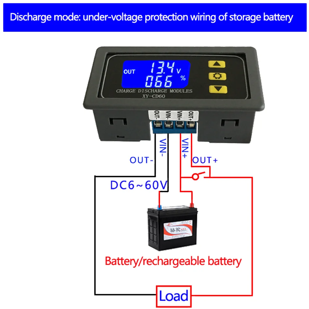 

XY-CD60 Battery Charging Control Module Full Power-off DC Voltage protection Undervoltage and Depletion Protection DC6-60V