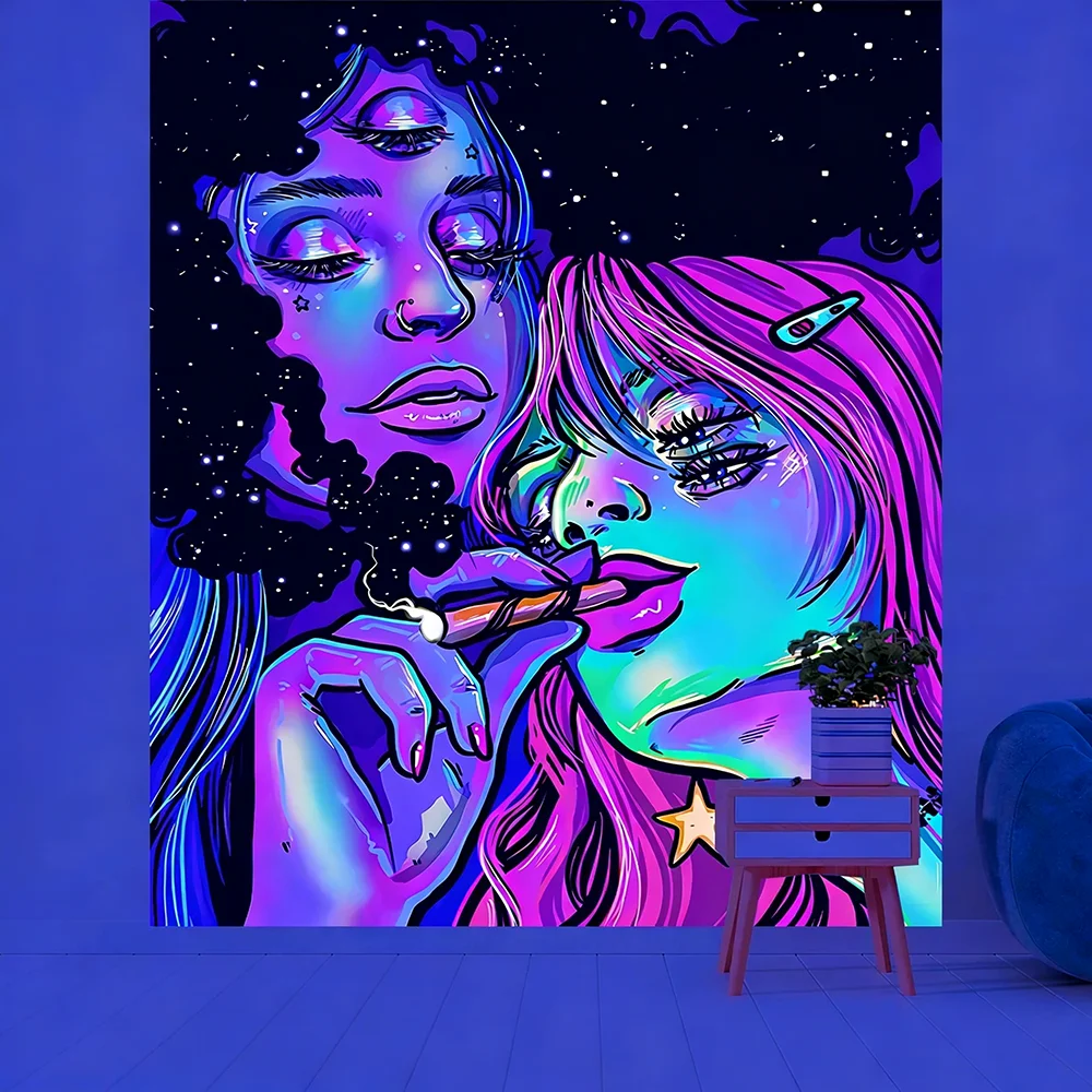 Glow-in-the-Dark Wall Hangings with Stylish Art UV reaction tapestry background decoration wall hanging bedroom party decoration