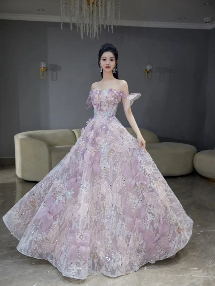 Heavy industry toasting wear a shoulder fairy banquet dress