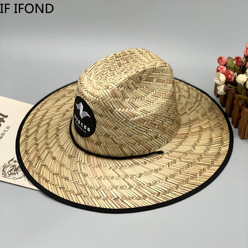 New Popular Tied Rope Lifeguard Hat Summer Sun Straw Hat Ladies Big Eaves Vacation Beach Panama Hats