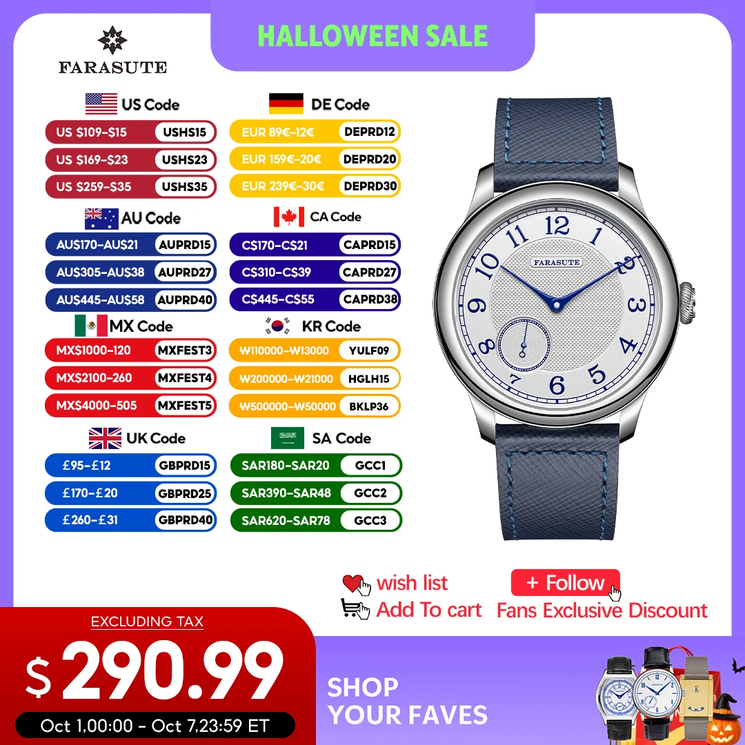 FARASUTE NEW Machinery Men Watch Salmon Dial St17 Manual Mechanical Watch Small Second Vintage Bonklip Bracelet