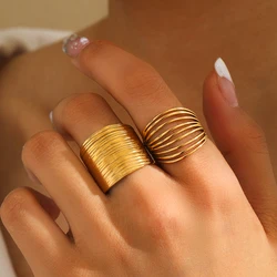 Stainless Steel Rings Minimalist Hollow Line Texture Adjustable Opening Ring For Women Jewelry Non-fading High-quality Gifts New