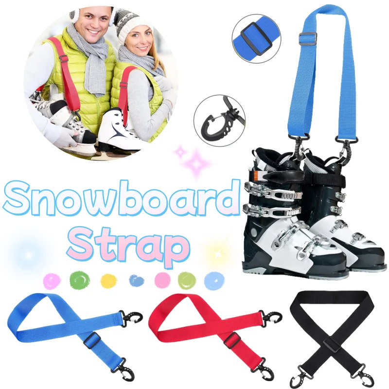 Ski Boots with Adjustable Shoulder Straps Portable Fixed Protection Nylon Strap Hooks Ice Skating Ski Board Straps Accessories