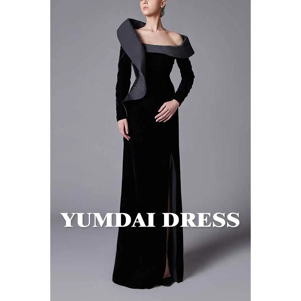 Yumdai Luxe Zwart Fluwelen Zeemeermin Dubai Speciale Gelegenheid Avondjurk Met Opstaande Kraag Prom Formele Dames Trouwfeestjurk