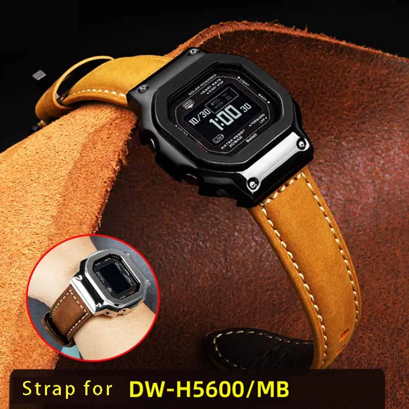 

Matte cowhide watchband for Casio Small Square 3516 DW-H5600MB Modified Retro Watch with Accessories Men's watch strap Case