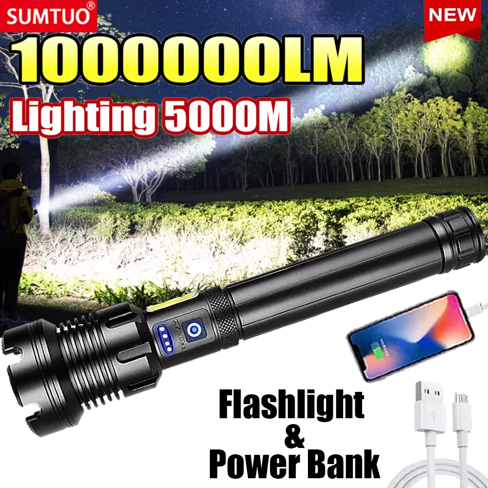 XHP390 Ultra Powerful Flashlight Zoom 5000M Long Range Torch High Power Led Flashlights Rechargeable Strong Tactical Lantern