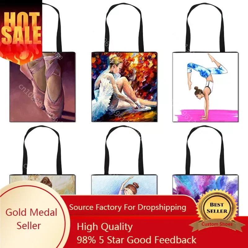 Ballet Dance / Gymnastics Print Shopping Bag Large Capacity Eco Grocery Bag Elegant Women Shoulder Bags Reusable Shopper Bags