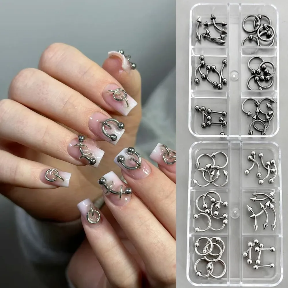 30 قطعة/صندوق 6 شبكة Y2K طرف معدني مخروط الشرير مسمار المسامير سحر سبيكة مختلط السهم مجوهرات أظافر الديكور فتاة باردة مانيكير لوازم