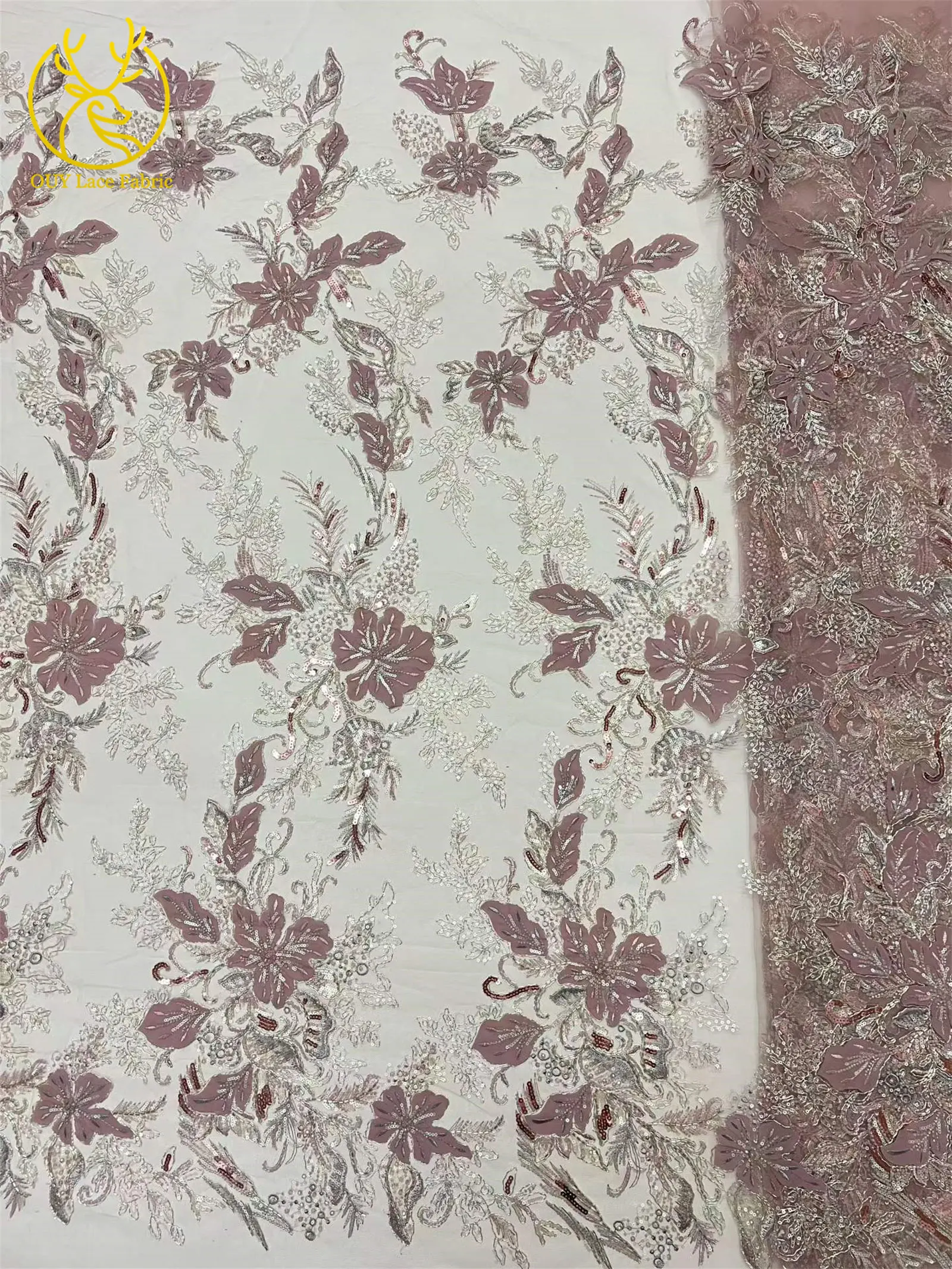 Neuester luxuriöser afrikanischer bestickter Spitzenstoff mit Perlen und Pailletten, 5 Yards französischer Tüll-Spitzenstoff für Party- und Hochzeitskleider zum Nähen. – Detail 11