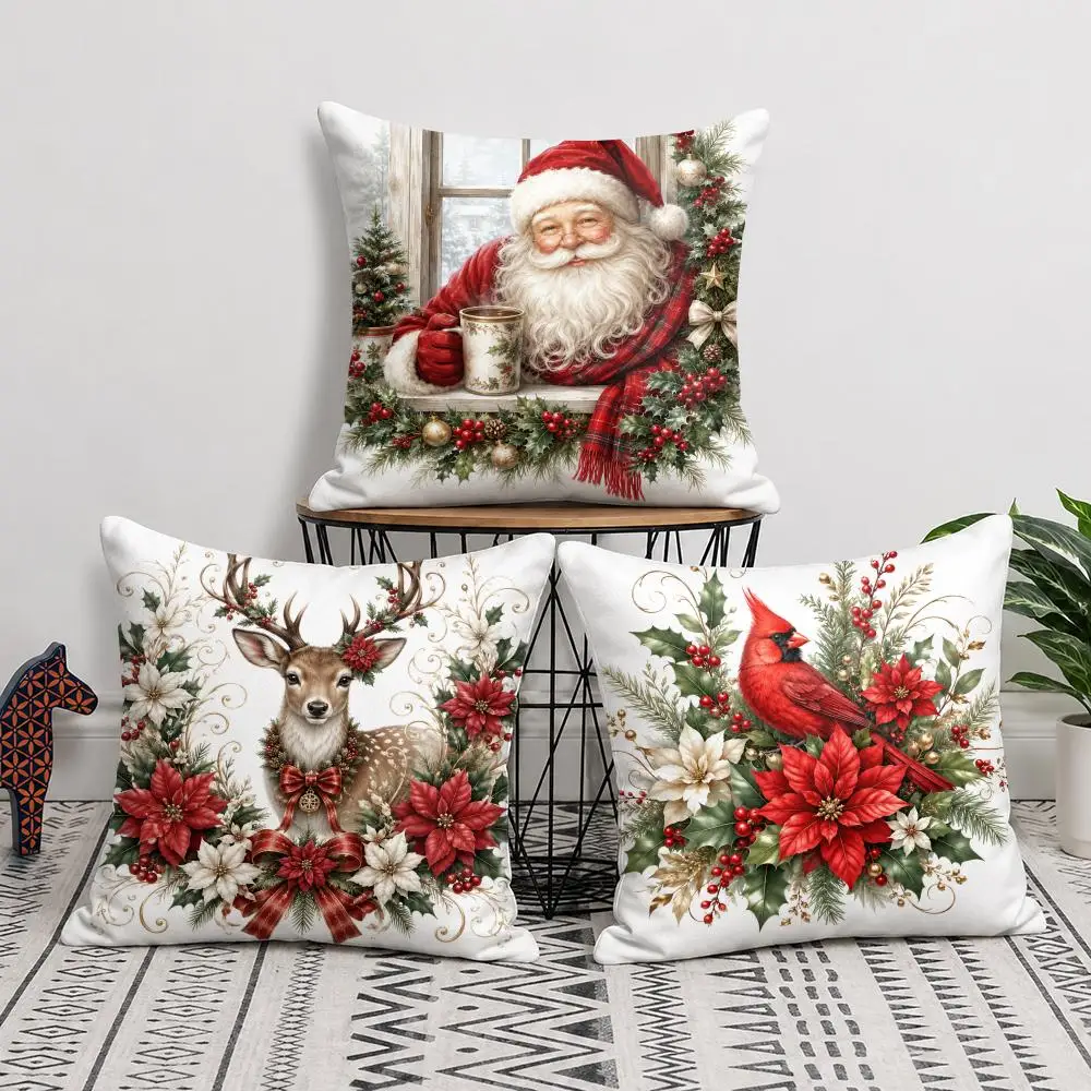 Sophisticated Festive Holiday Cushion Cover Soft Short Plush Pillow Cover Smooth Cozy Texture Cushion Case Home Decor