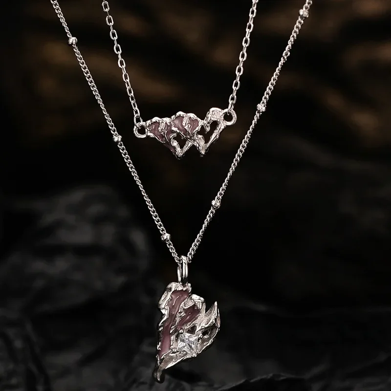 

Youth of Vigor Solid 925 Silver Pink Enamel Heart Zircon Accent Original Woman Chain Necklace Y1S2N1002