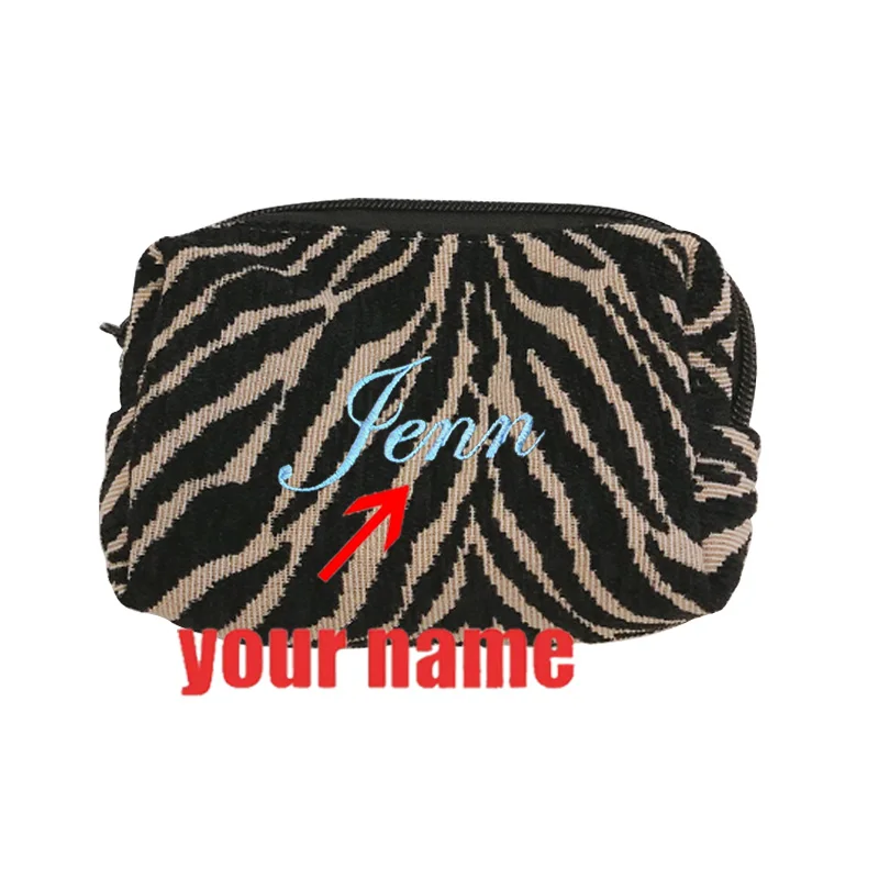 Personalisierte Kosmetiktasche mit Leopardenmuster und Stickerei, Reißverschluss-Make-up-Tasche, Hochzeitsgeschenke, Reisetasche für Frauen, Braut und Brautjungfern – Detail 2