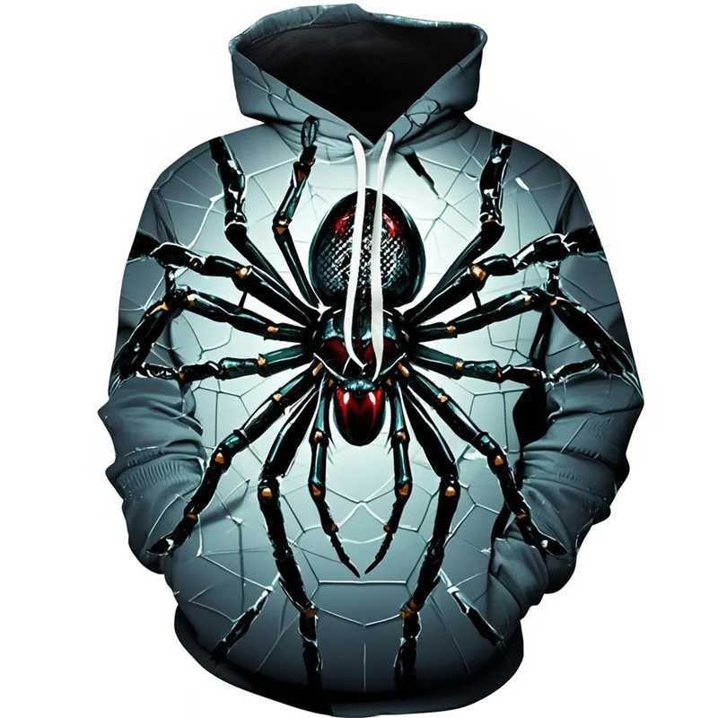 

3D Spider Print Long Sleeve Hoodies For Men Fashion Creative Design Loose Comfortable Tops Autumn Daily Casual Harajuku Clothing