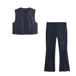 PB&ZA2024 autumn new women's clothing style slim fit sleeveless vest vest  vest stitching  high waisted flared pants set