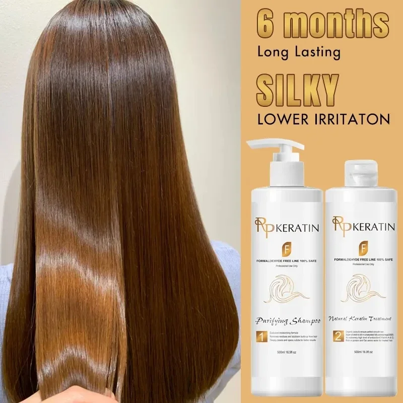 FREE Formaldehyde 500ml Brazilian Keratin Treatment+500ml Purifying Shampoo Smooth Straighten and Repair Frizzy Cruly Hair