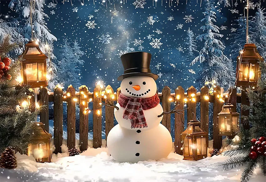 Mehofond Christmas Snowman Wooden Fence Backdrops for Photography Family 2024 Xmas Snowy Starry Night Decor Background Studio