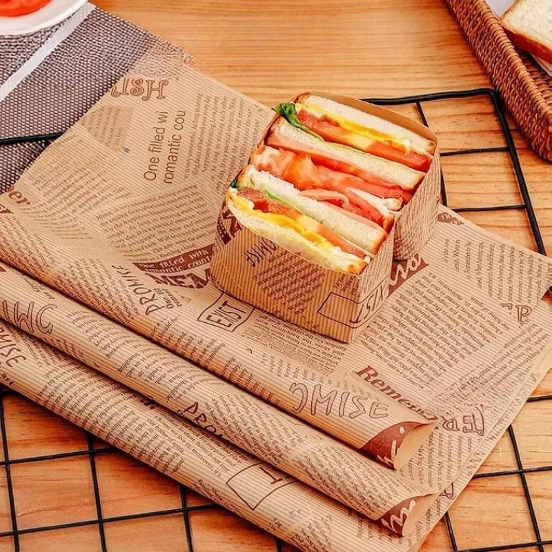 50/100PCS Brown Oil Proof Paper Used Packaging Sandwich Packaging Hamburgers Bread Fried Foods Air Fryers Oven Accessories