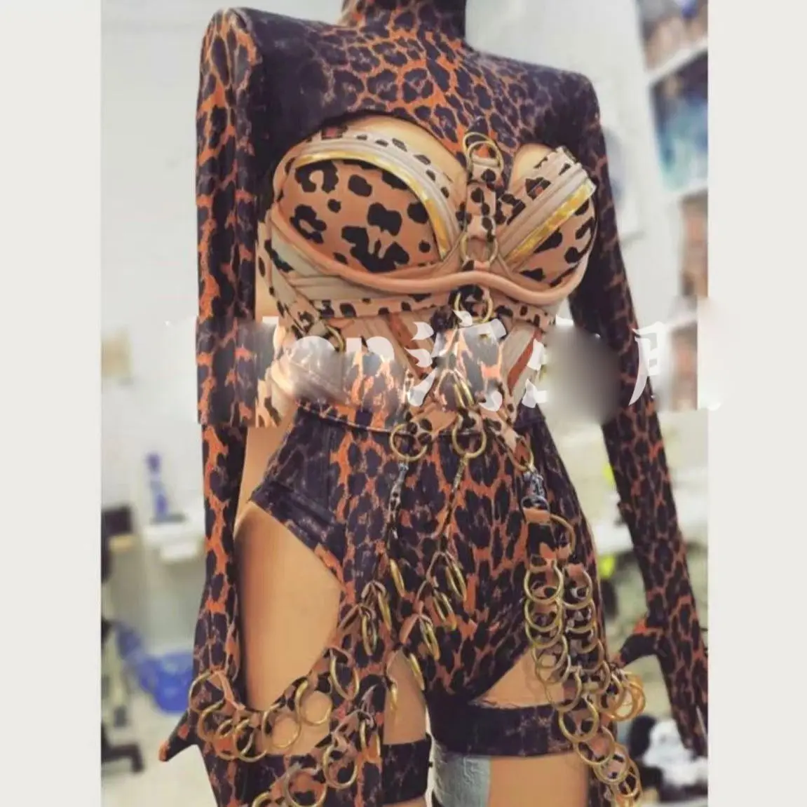 

Customized sexy halloween cloth leopard print belt chain bar gogo ds costumes Cosplay Party Show Club cloth
