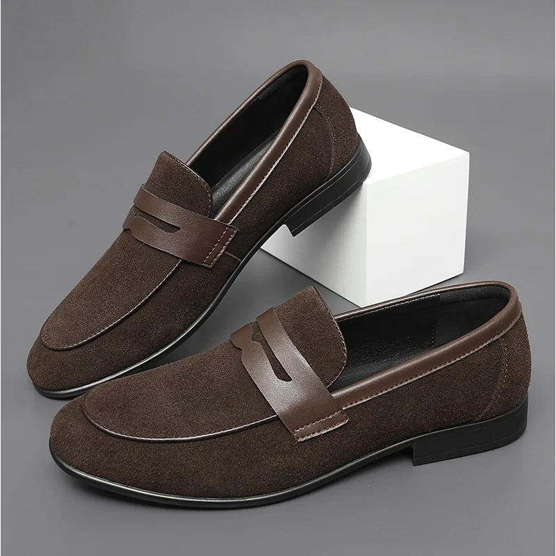 Fashion Man Casual Shoes Suede Genuine Leather Slip-on Light Comfortable Driving Loafers Moccasins for Men Party Wedding Flat