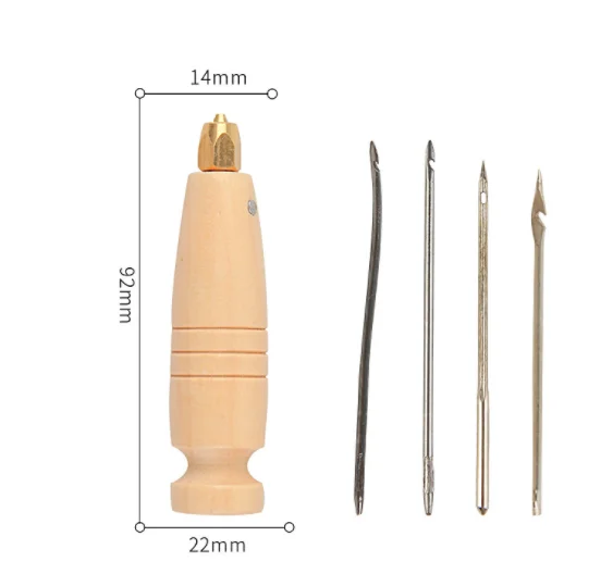 1Set DIY Leather Sewing Leather Sewing Awl Needle With Wood Handle Set Leather Canvas Shoe Repairing Tool Kit