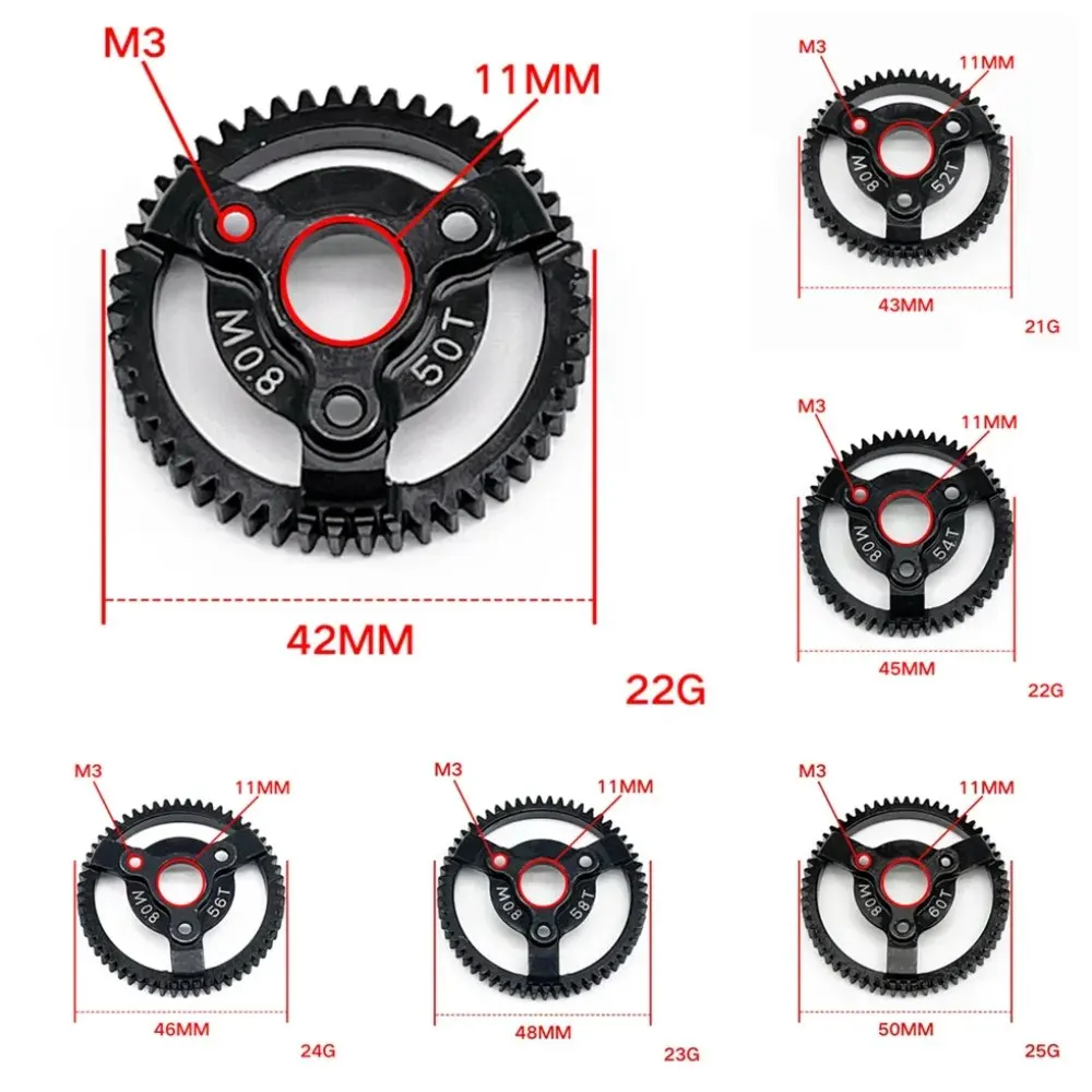 Steel 0.8M 32P 50/52/54/56/58/60T Spur Gear with Pinion Gear for Traxxas Slash 2WD VXL Bandit Rustler Stampede Drag Slash Parts