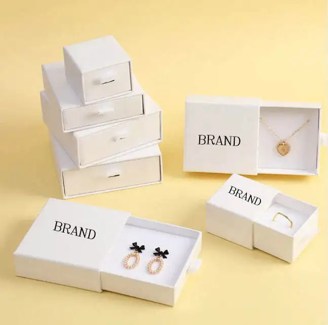

50pcs Customized logo Jewelry Drawer Box Recyclable Necklace Earring Pull-out Packaging Paper Box