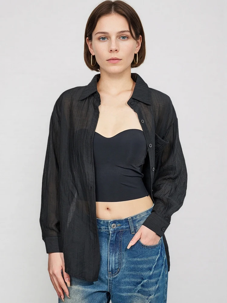 HELIAR Camicia cardigan da donna con bottoni Manica lunga Colletto rovesciato Camicetta tinta unita Protezione solare Capispalla Top casual