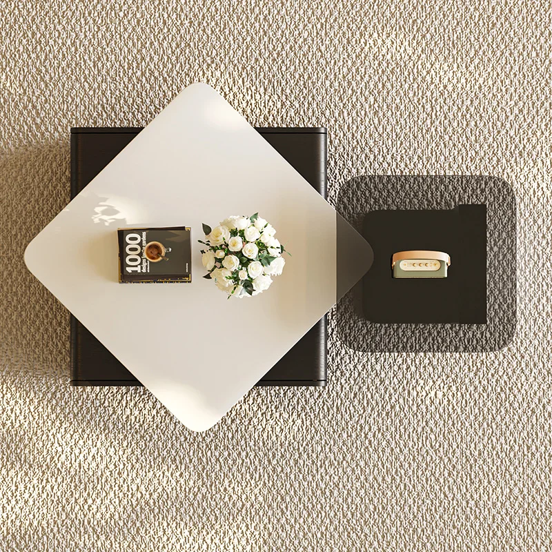 

Средневековый журнальный столик из чистого белого камня, домашняя гостиная, маленькая квартира, креативный итальянский вращающийся квадратный столик из массива дерева