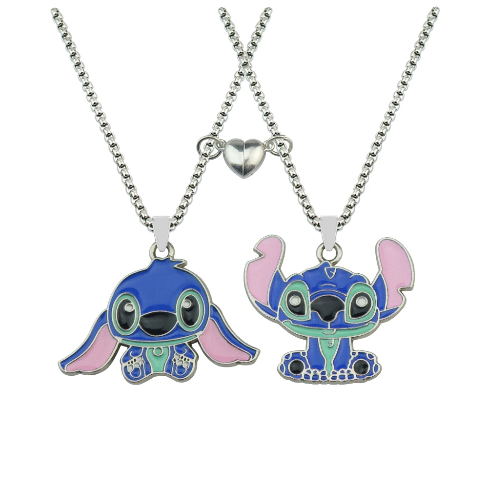 MINISO Disney Cute Big Ear Stitch Magnetic Couple Necklace Lilo & Stitch Best Friend Necklace Cartoon Woman Girl Gifts