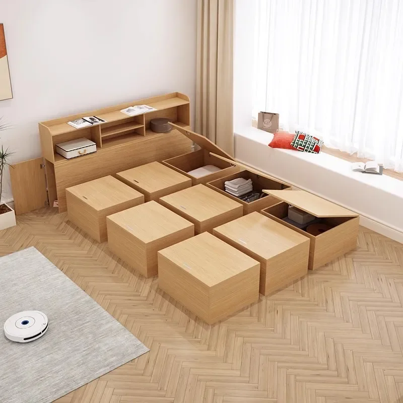 Small apartment tatami bed wardrobe integrated storage box combined storage drawer Rubik's cube floor bed 1.2m single bed