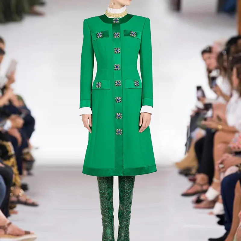 Kate Princess Dress for Women, Green Dress, Luxury Diamond, Single Breasted, Long Sleeve, 91912