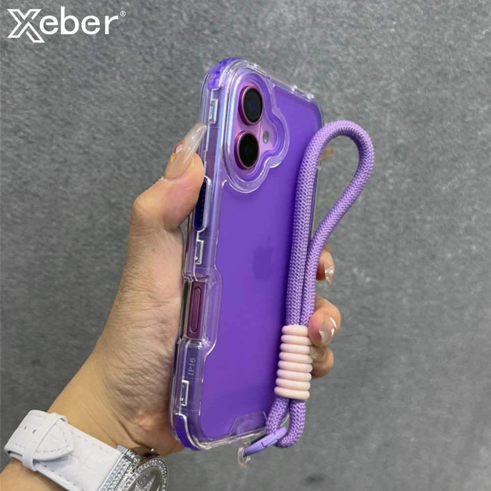 

Двухслойный защитный бронированный чехол 2 в 1 цвета для IPhone 14 13 15 16 Pro Max Plus, чехол с ремешком на запястье и ремешком