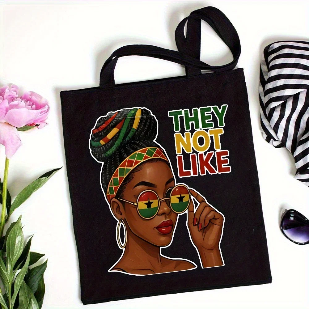 Black History African Woman Art Canvas Tote Bag They Not Like Print Reusable Shopping Shoulder Bag Eco Friendly Handbag